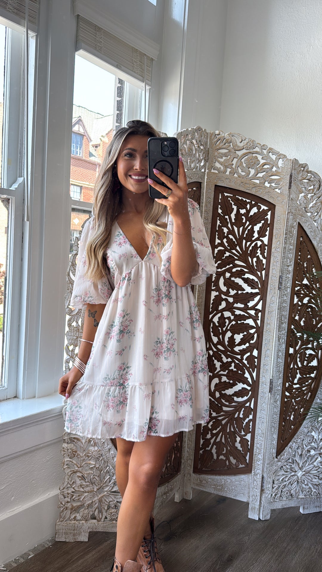 Dalia Floral Dress, Cream Multi