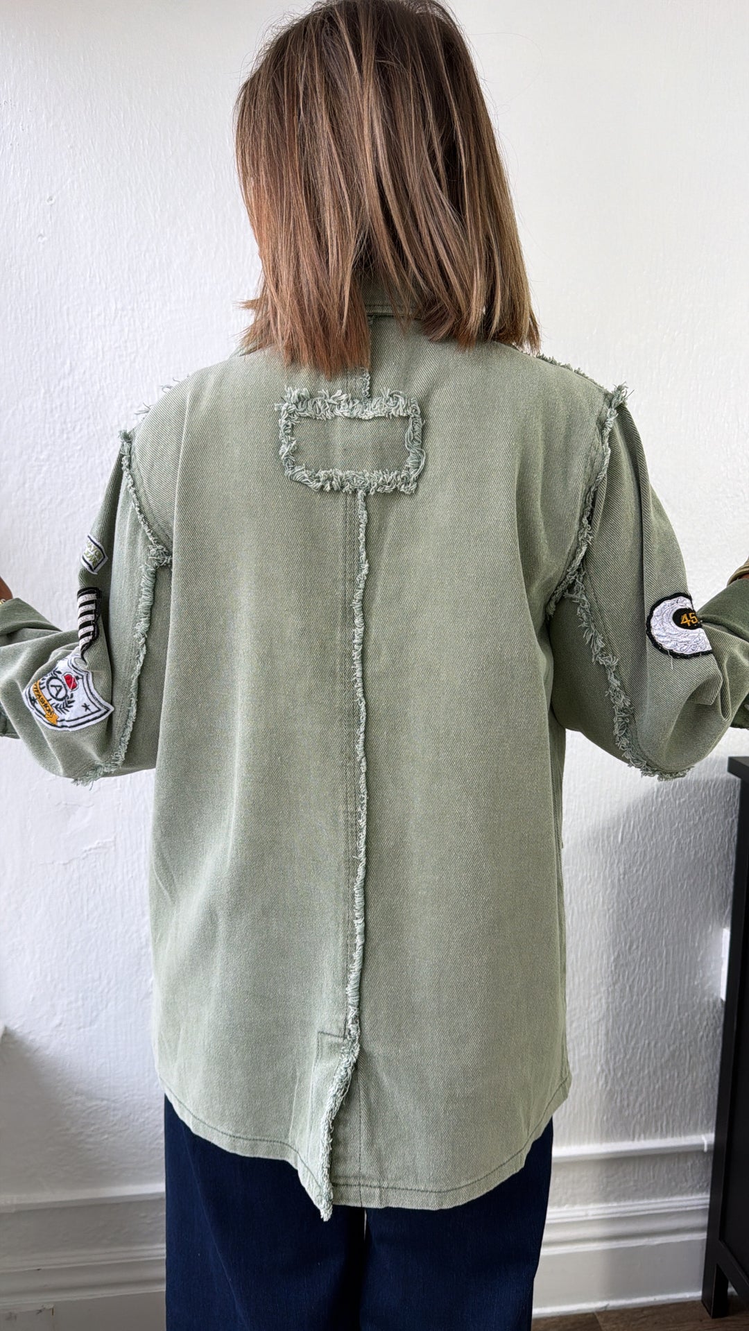 Vintage Patched Military Blazer, Powder Matcha