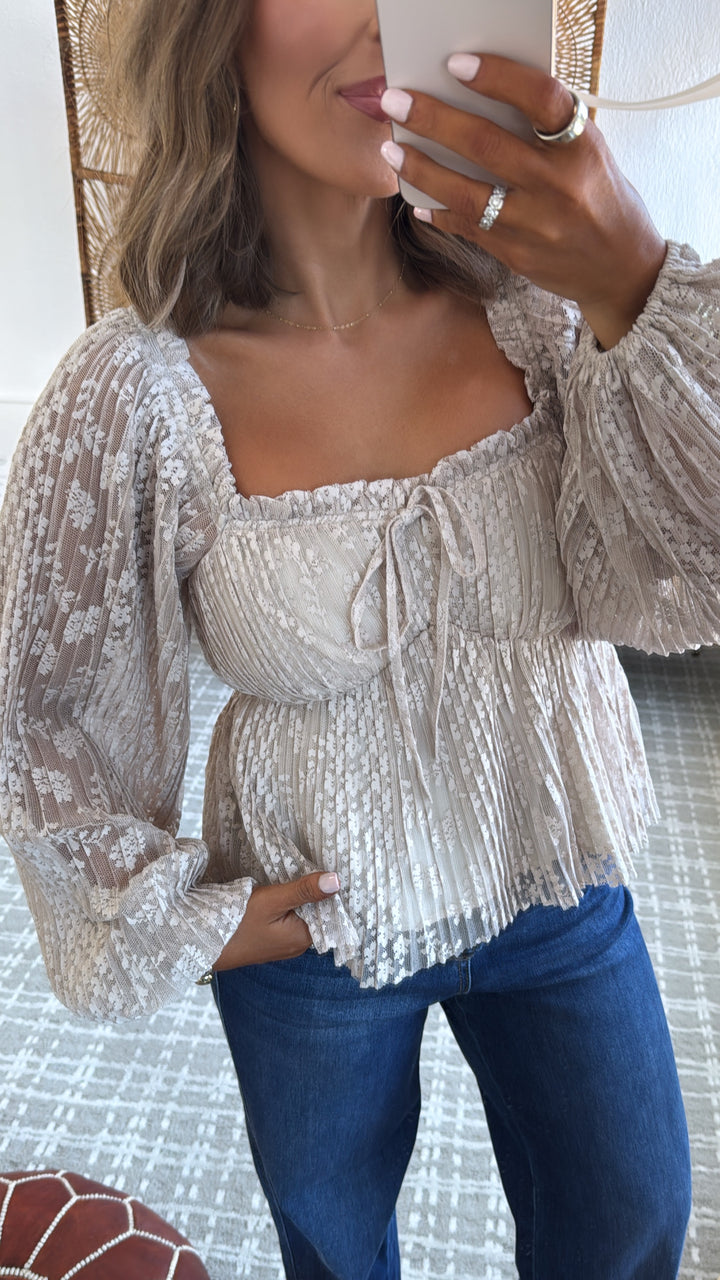 Sylvie Sweetheart Blouse, Taupe