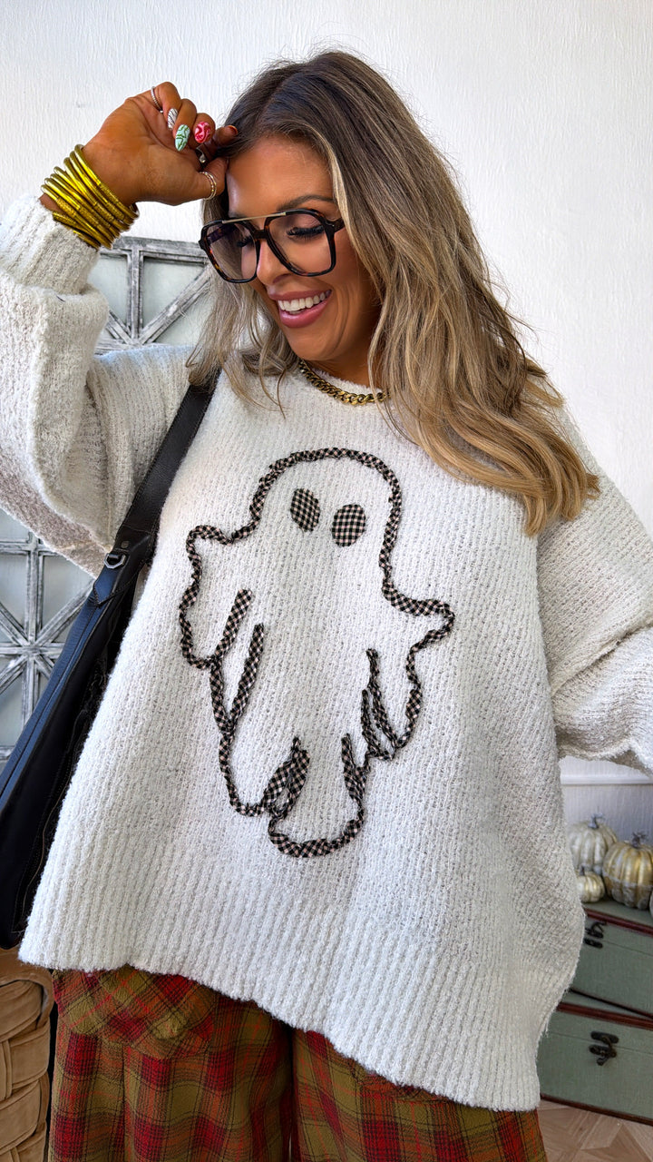 Ghostly Gingham Sweater, Ivory