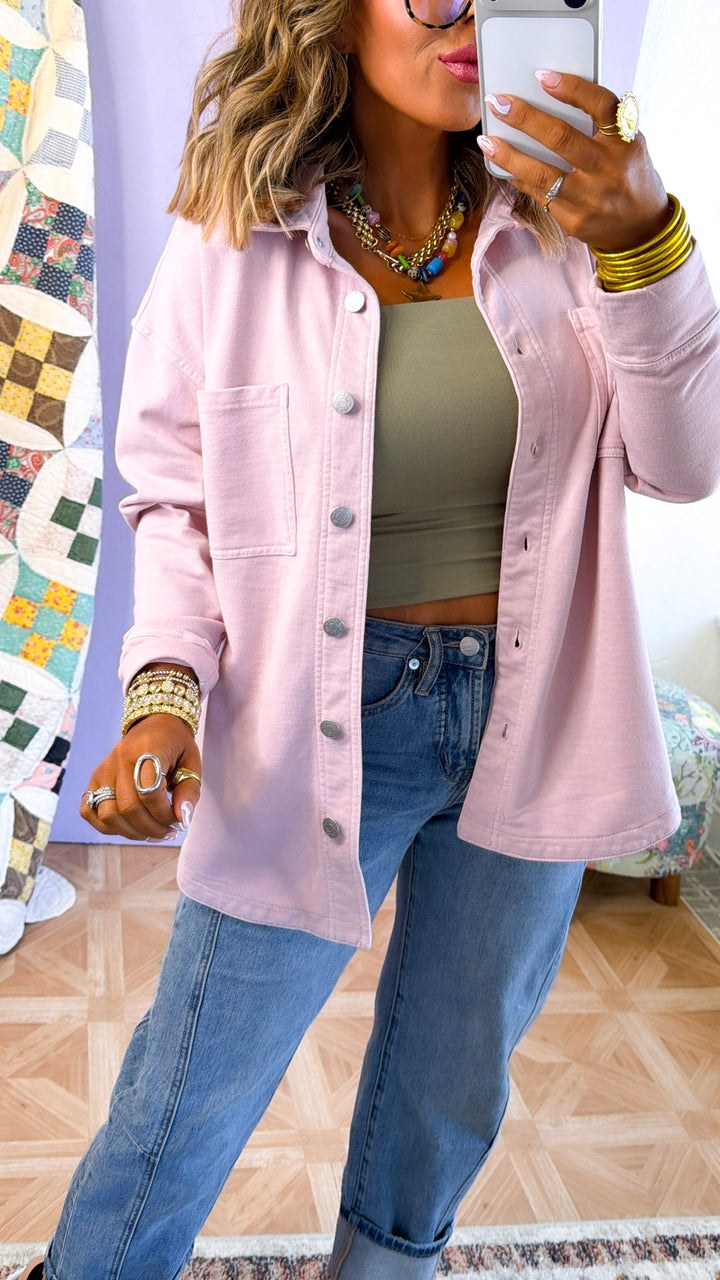 Washed Oversized Shacket, Dusty Pink