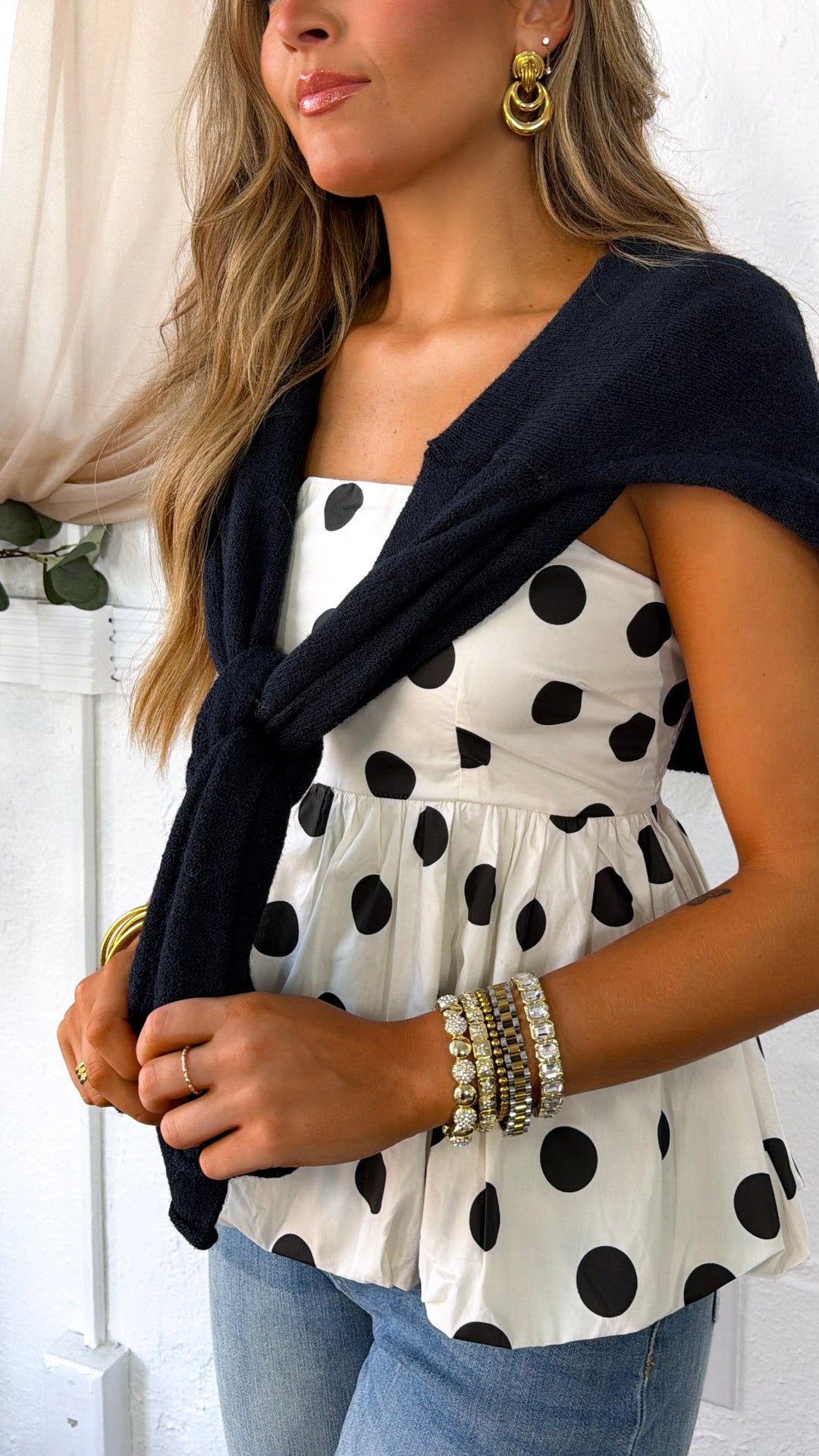 The Polka Dot Cami Top, Off White/Black