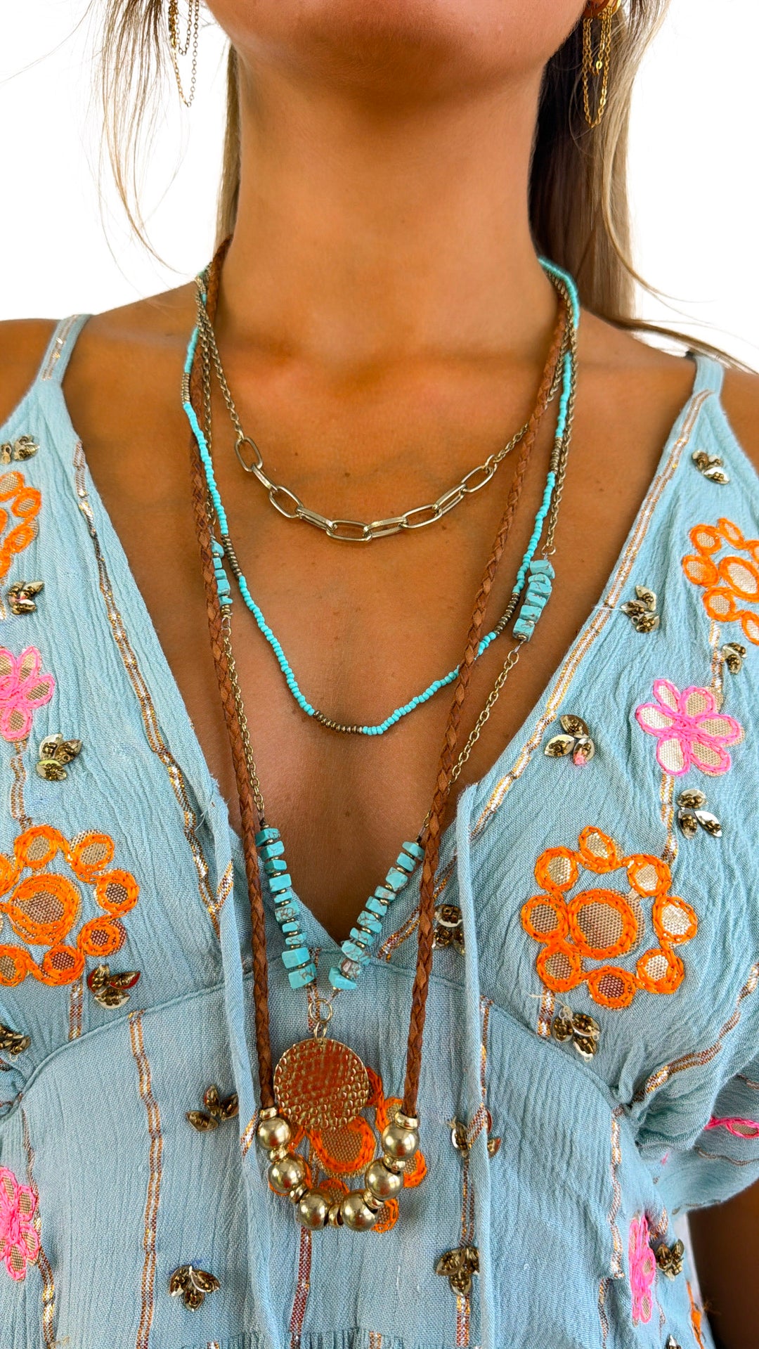Slit Whisper Necklace, Turquoise