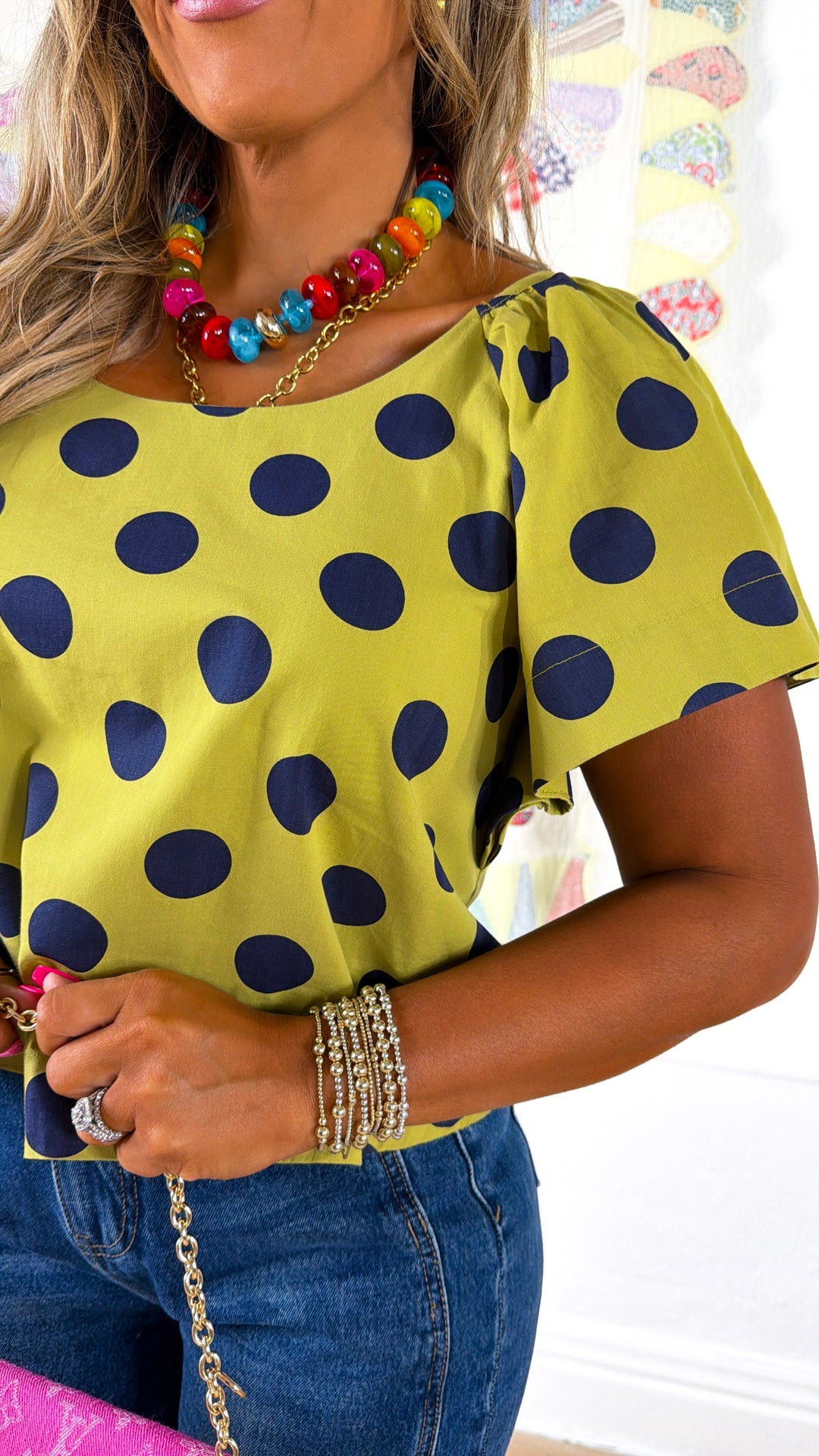 Beaming Sunlight Blouse, Lime/Navy