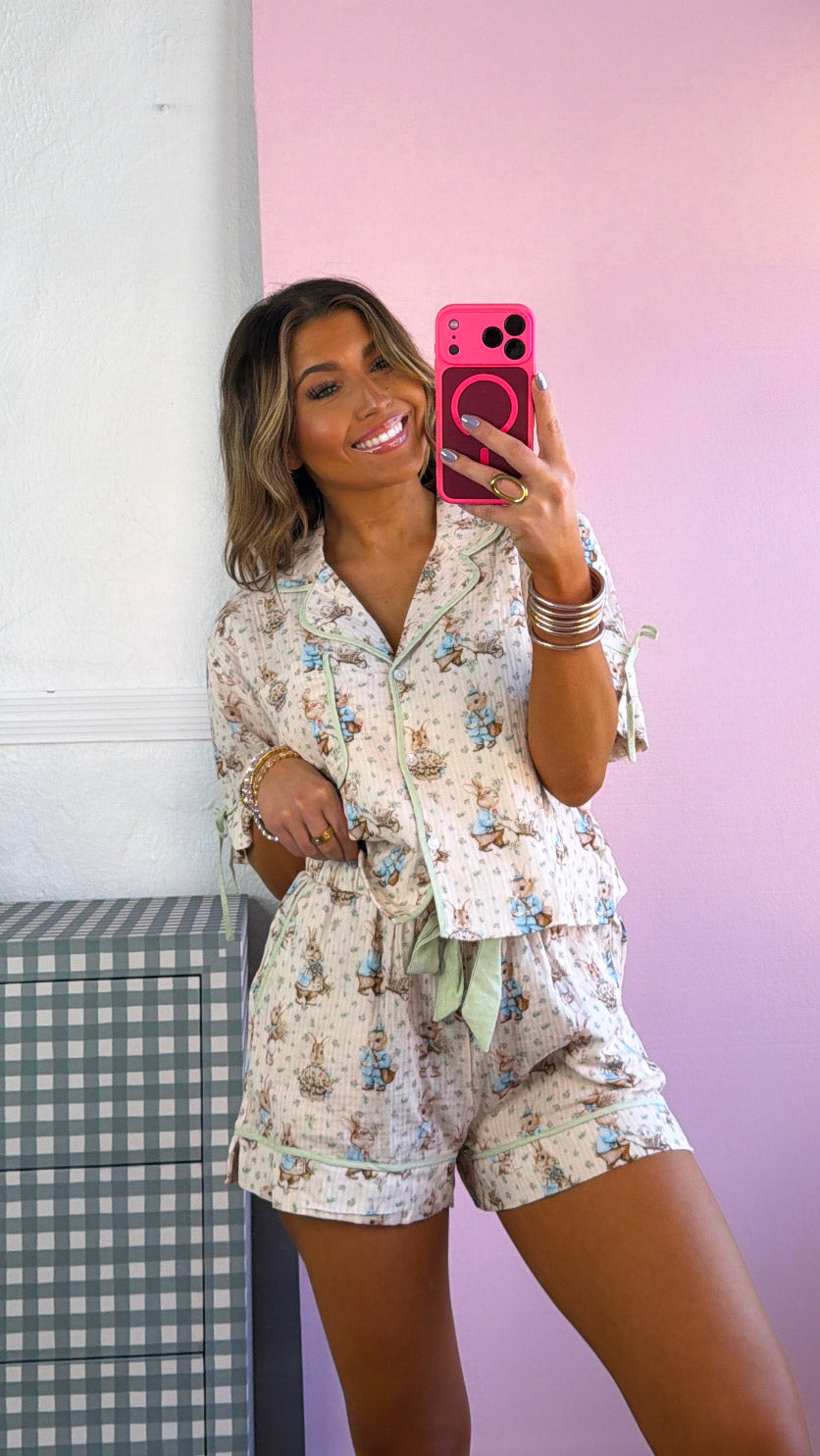 Peter Cotton Tail Pajama Set, Blush/ Sage