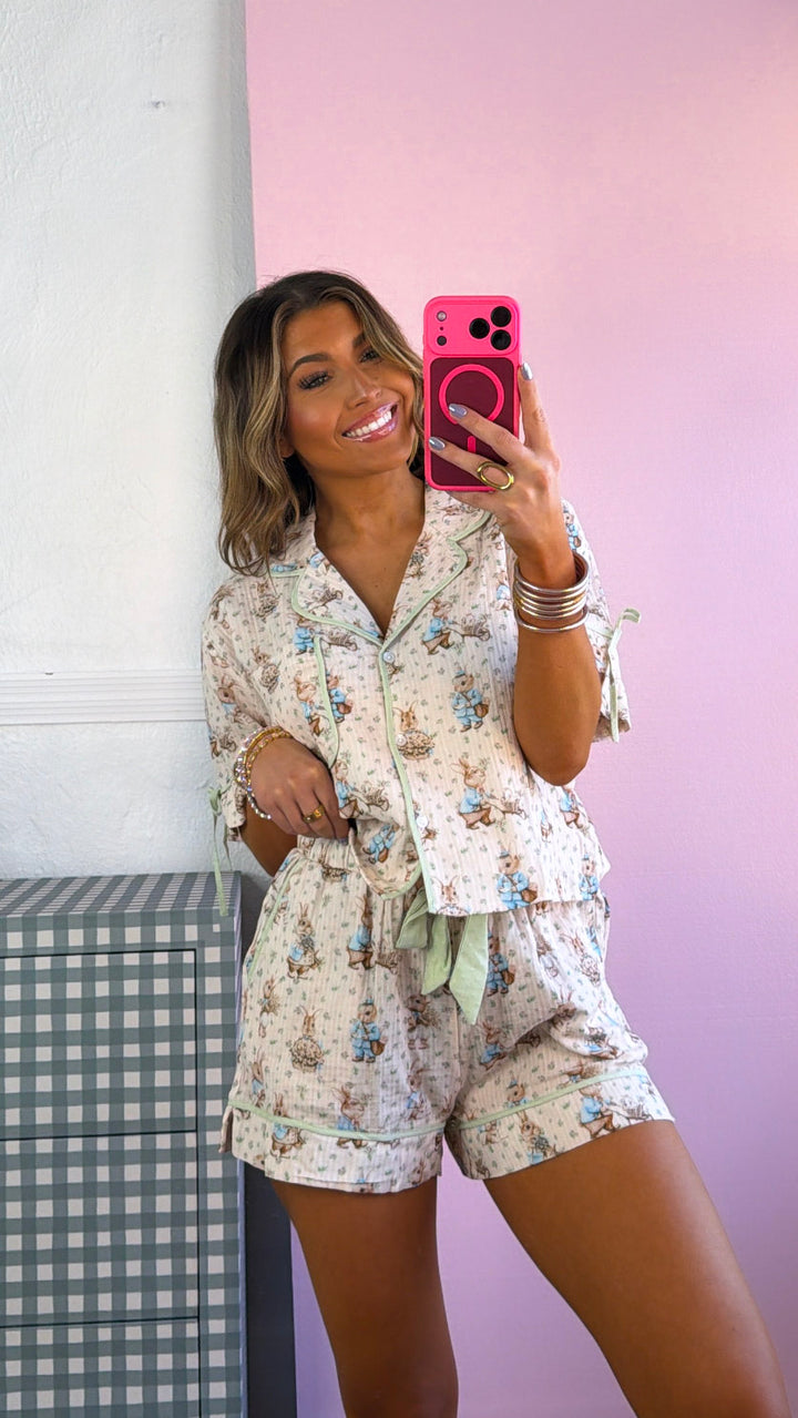 Peter Cotton Tail Pajama Set, Blush/ Sage