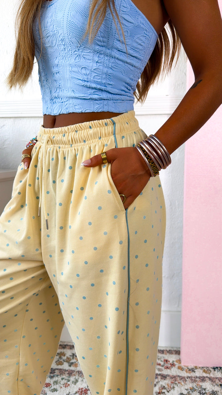 Mini Dot Sweatpants, Butter Yellow/ Lt.Blue