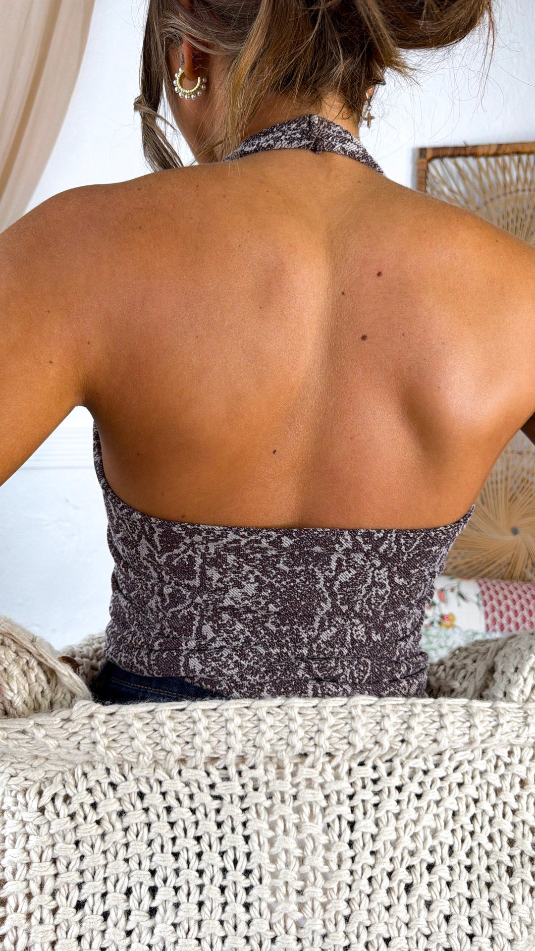 Snake Print Halter Top, French Roast