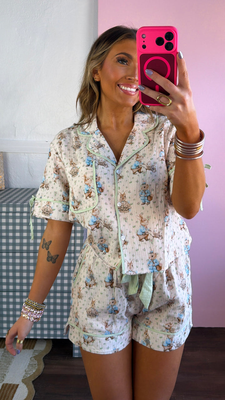 Peter Cotton Tail Pajama Set, Blush/ Sage
