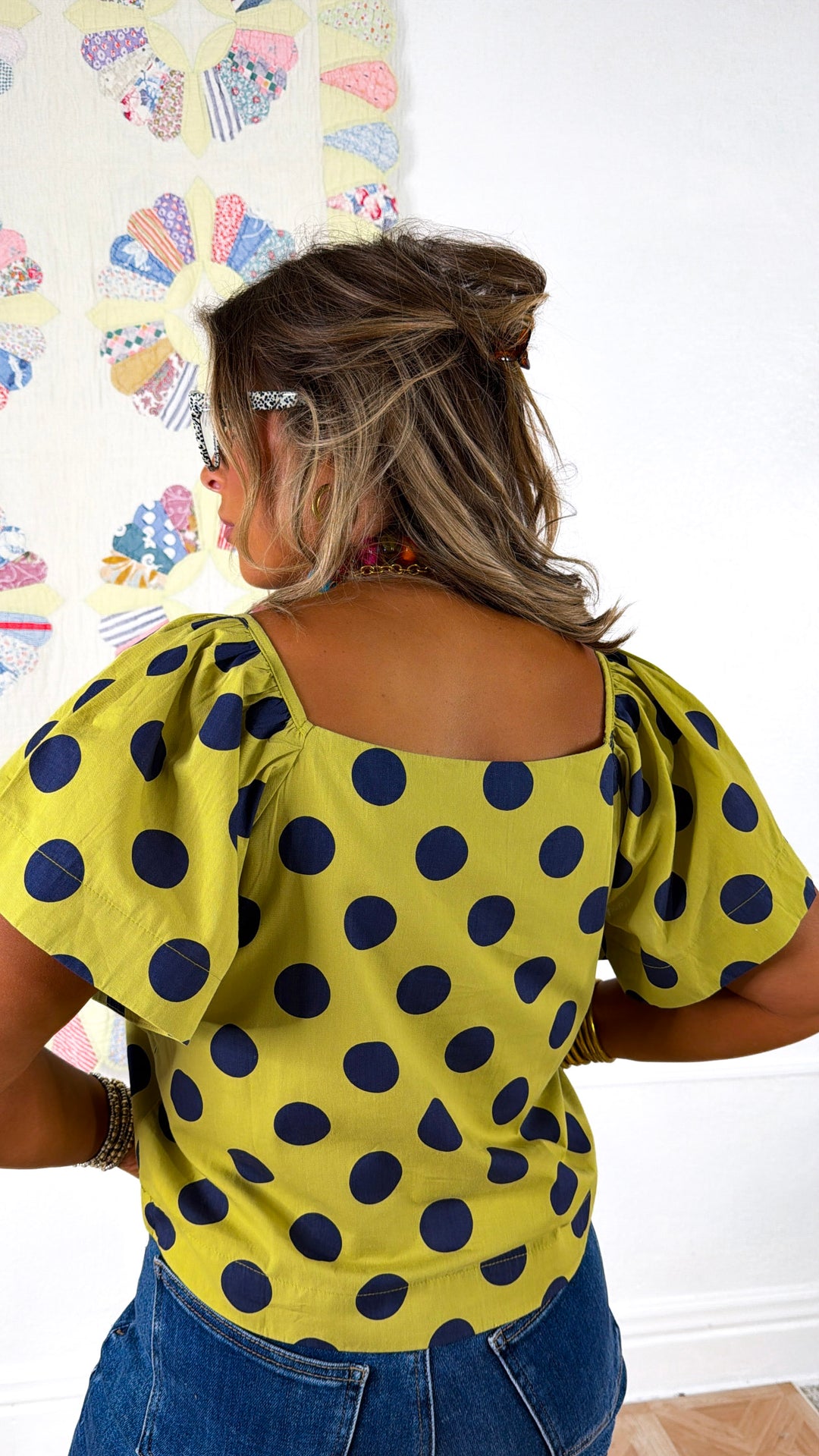 Beaming Sunlight Blouse, Lime/Navy