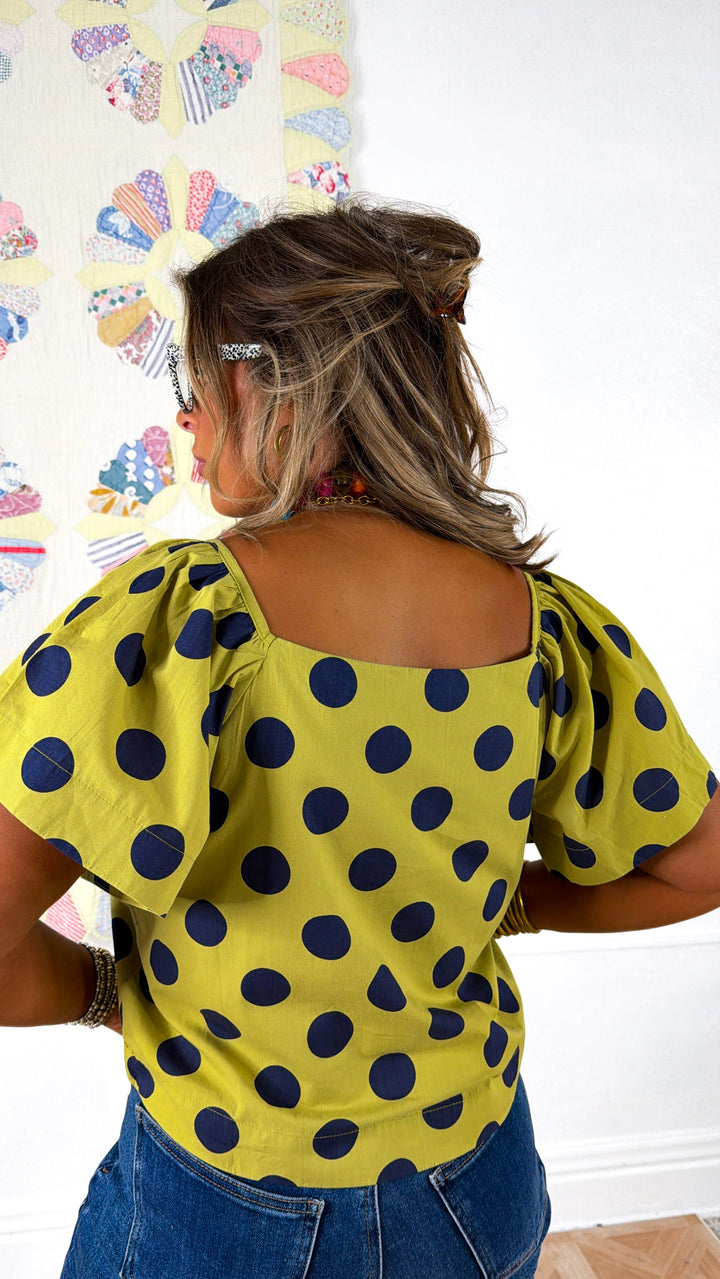 Beaming Sunlight Blouse, Lime/Navy