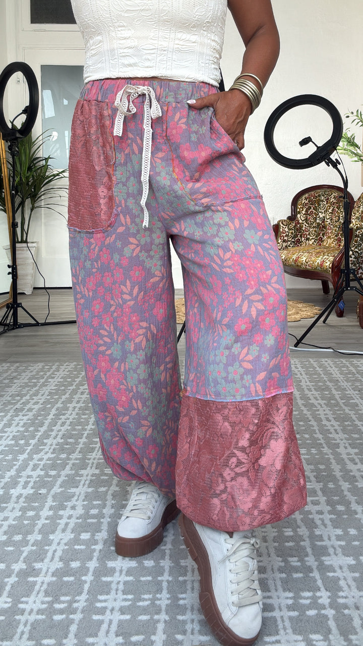 New Wave Floral Boho Jogger, Lavender/Coral