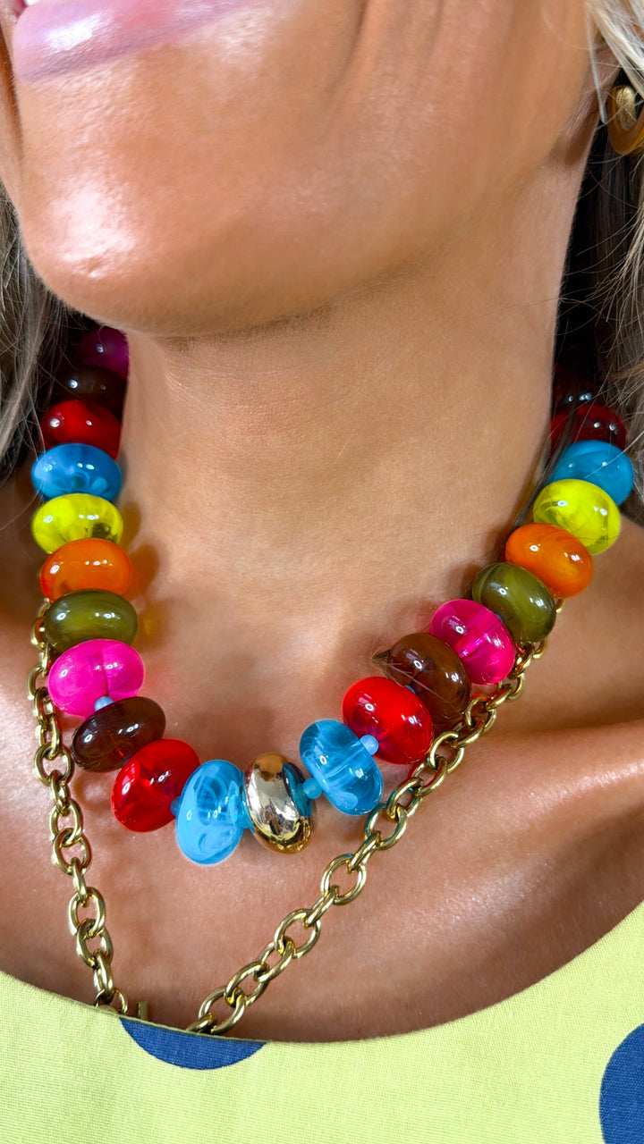 Sugar Beads Multi Necklace, Red Multi