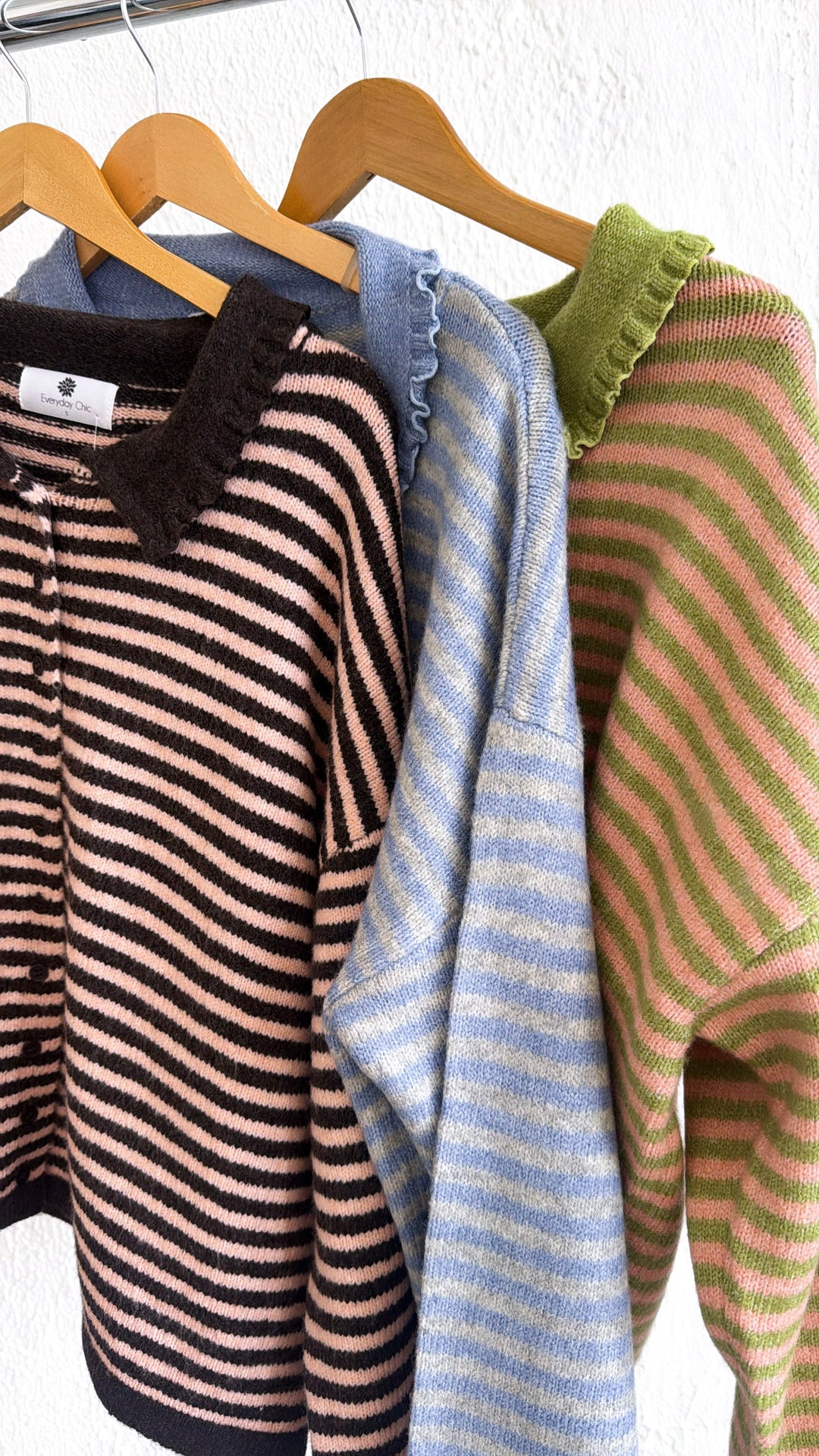 Stripe Button Up Cardigan, Blue/H.Grey