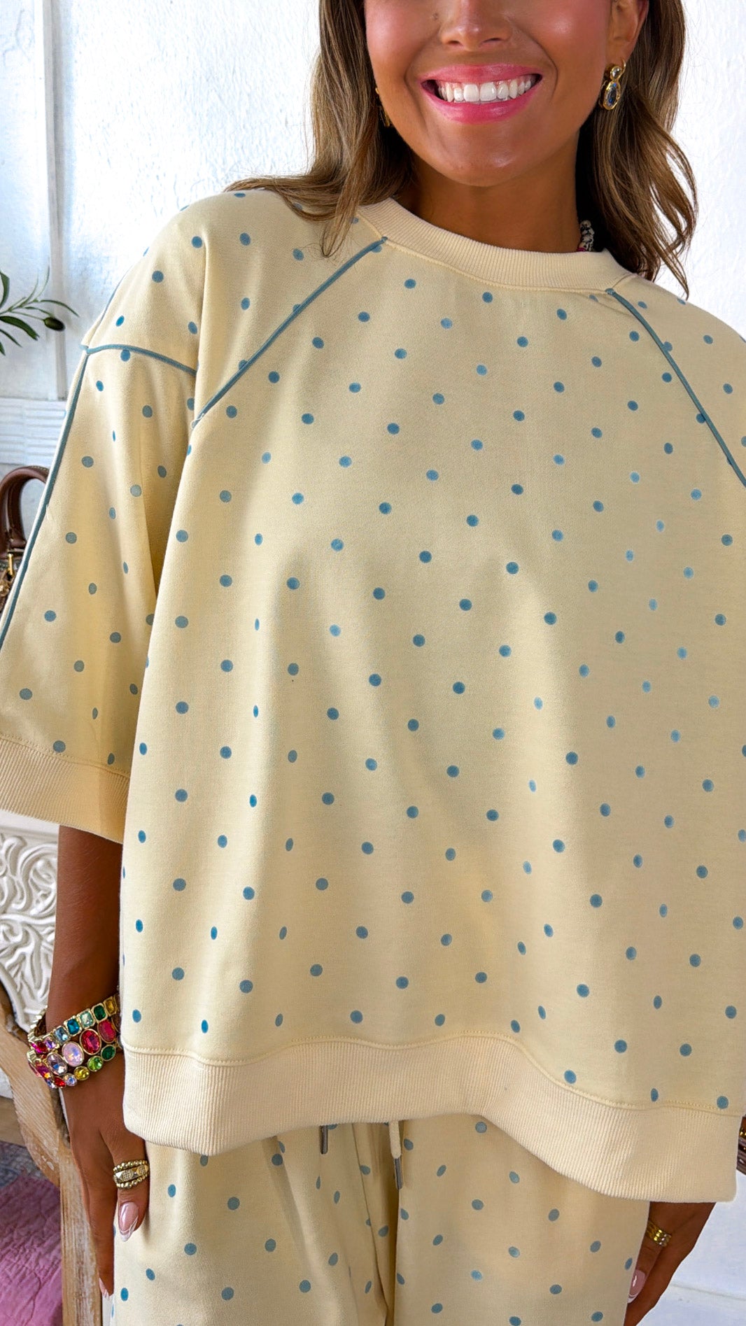 Mini Dot Top, Butter Yellow/ Lt. Blue