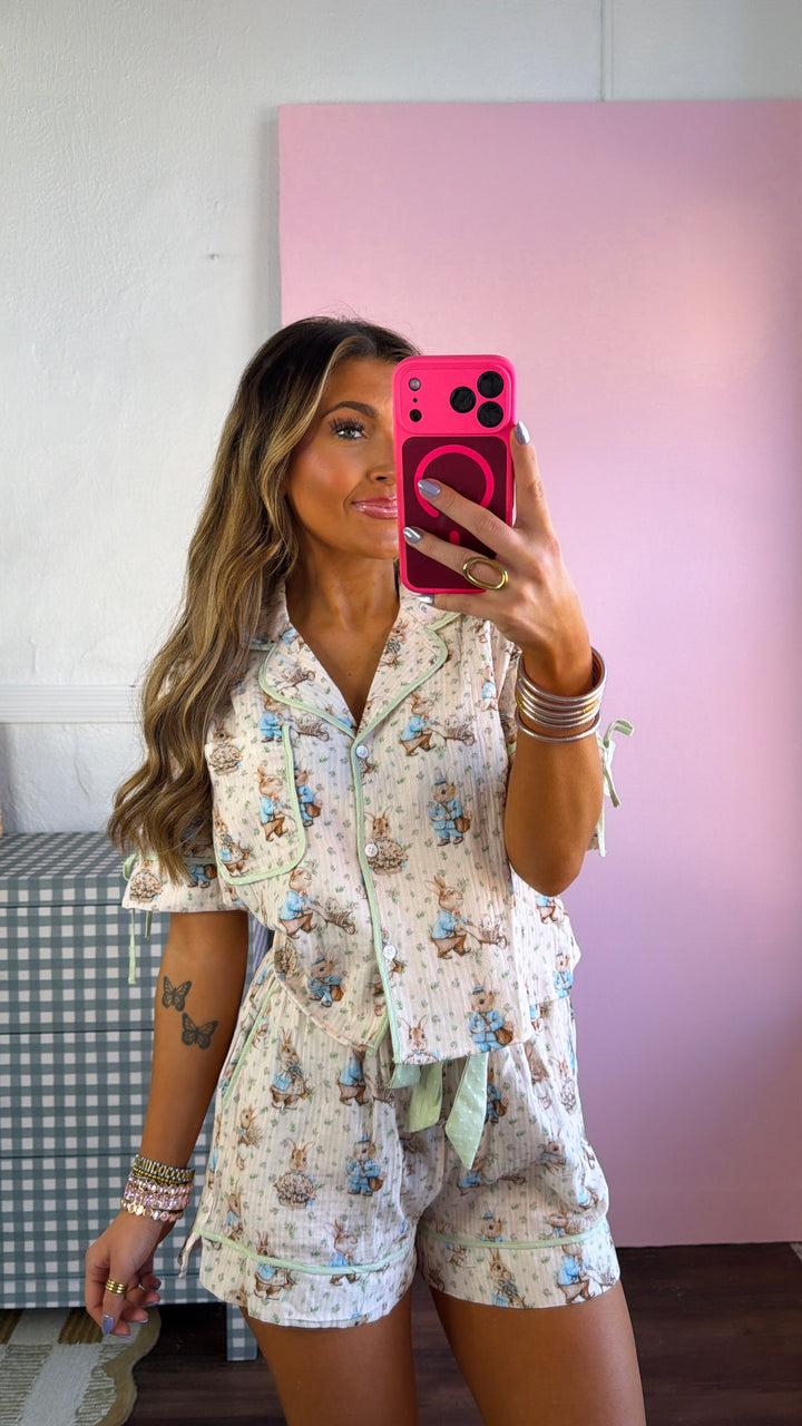 Peter Cotton Tail Pajama Set, Blush/ Sage