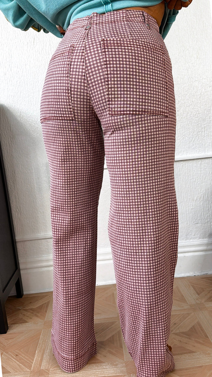 Twill Pintuck Straight Leg Pant, Brown/Cream