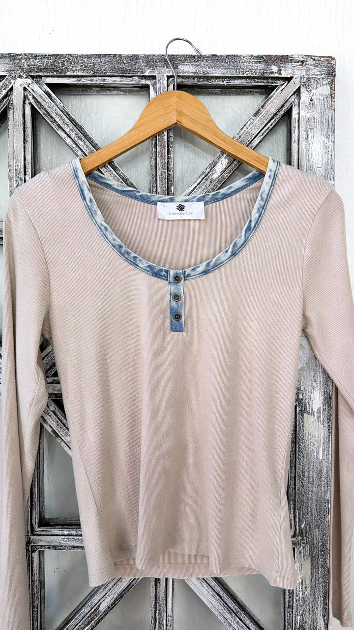 Washed Edge Long Sleeve, Washed Ecru