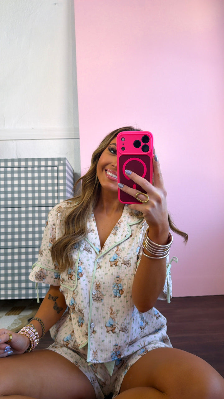 Peter Cotton Tail Pajama Set, Blush/ Sage