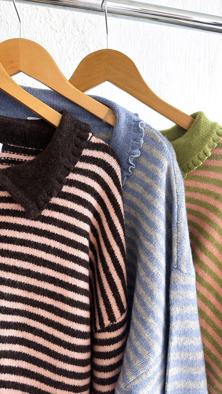 Stripe Button Up Cardigan, Olive/Pink
