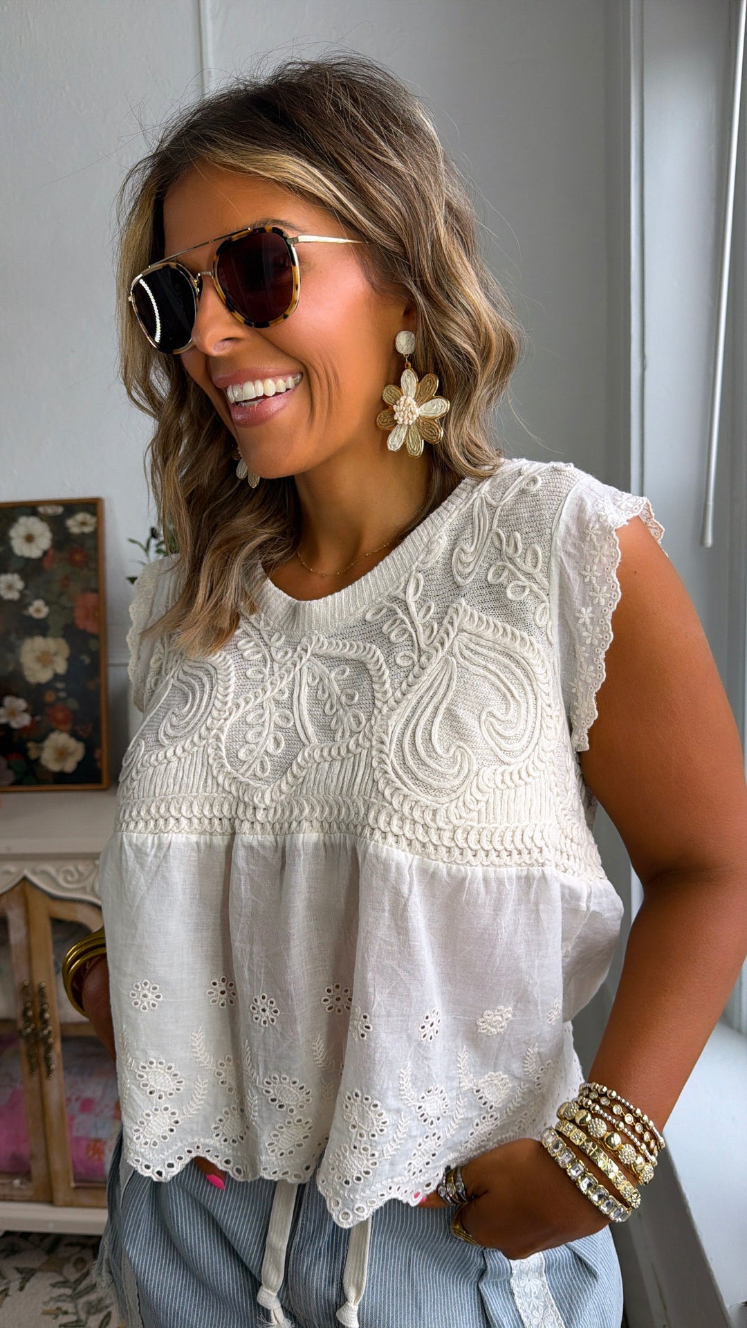 Spring Latte Textured Top, Natural