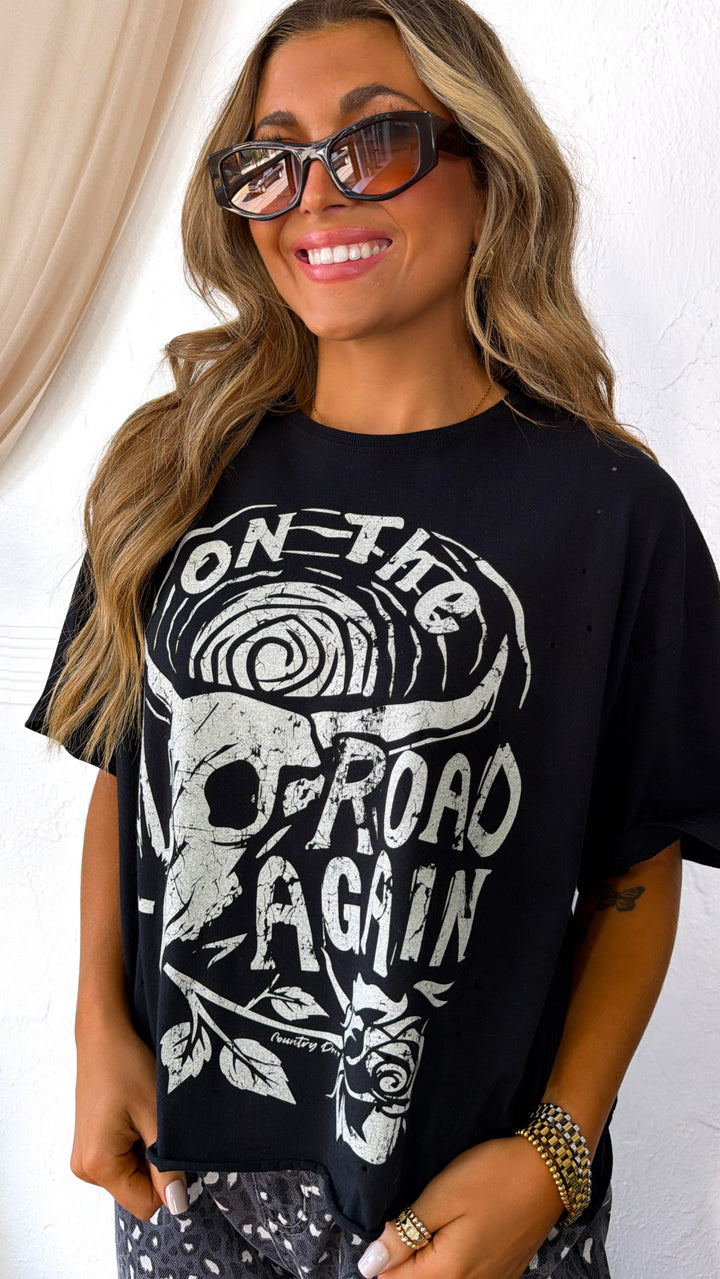 On The Road Again Oversized Crop, Black