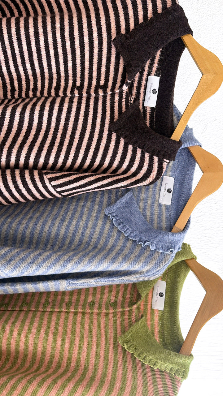 Stripe Button Up Cardigan, Olive/Pink