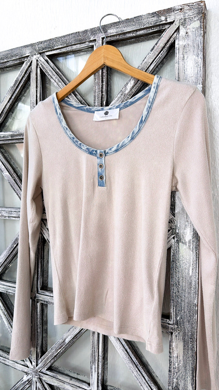 Washed Edge Long Sleeve, Washed Ecru