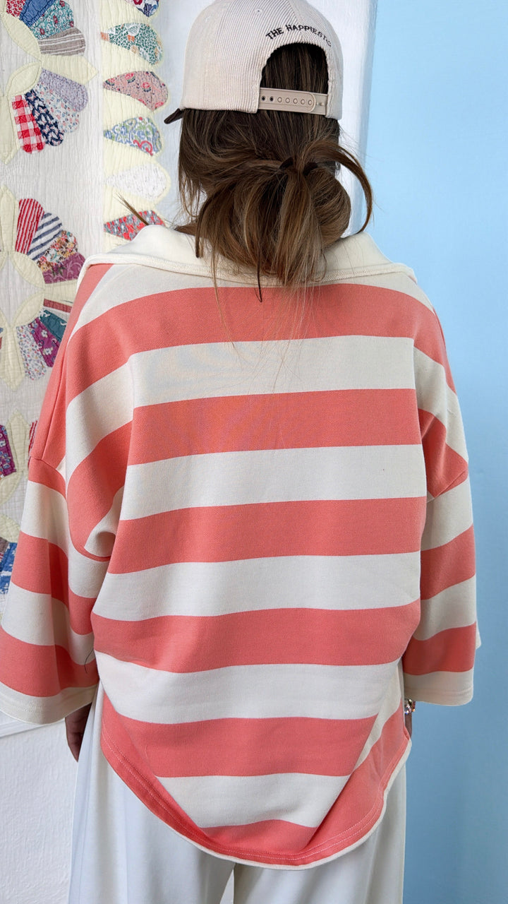 East Coast Rugby Stripe Top, Ivory/Peach