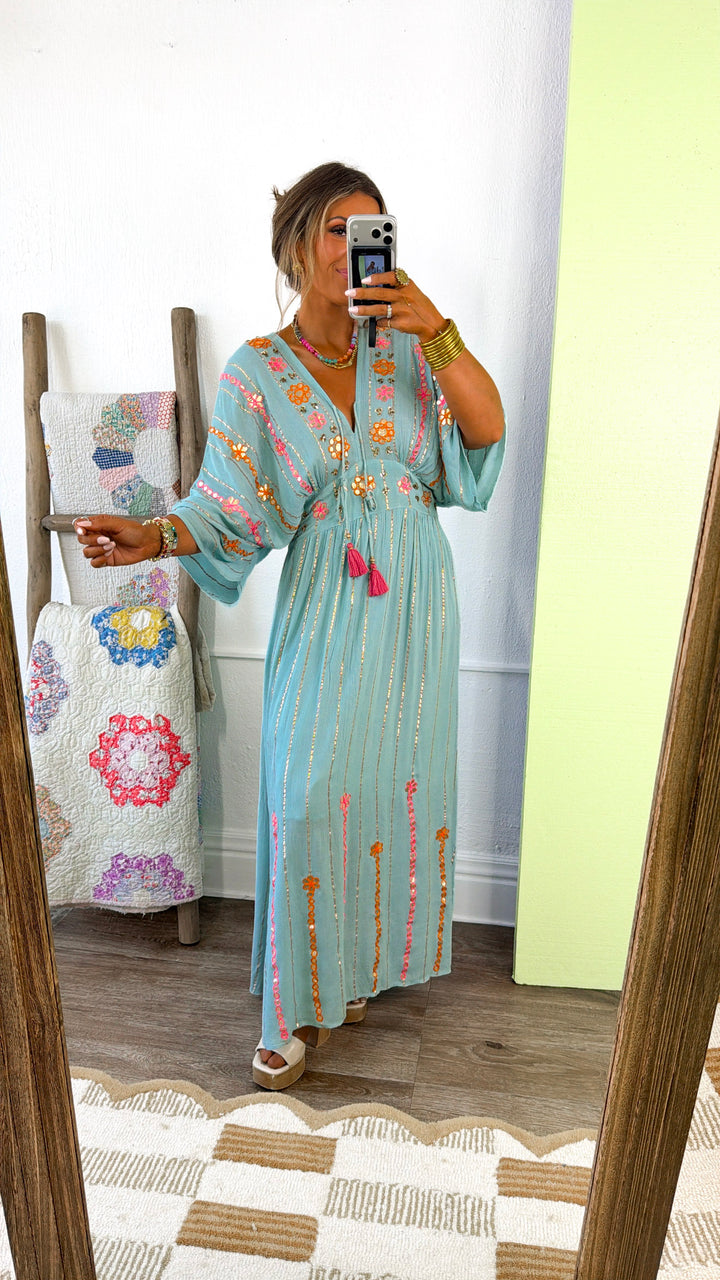 Oceana Detailed Maxi Dress, Lt. Seafoam