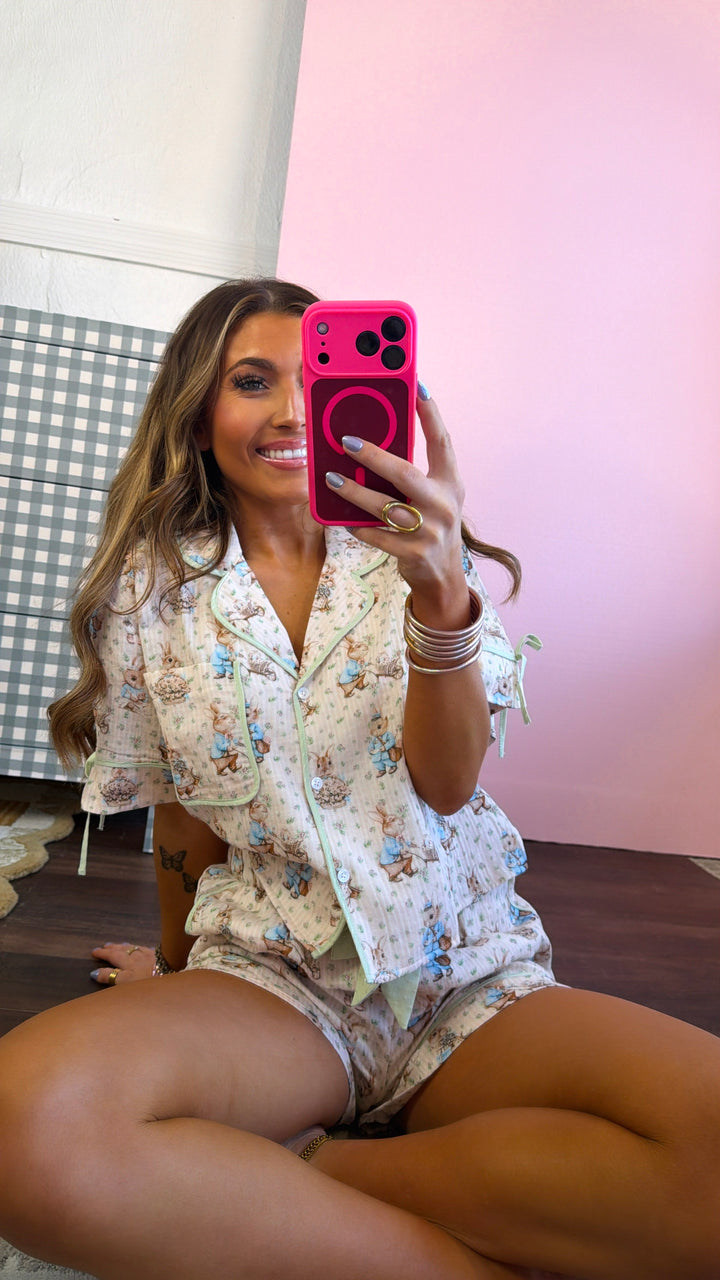 Peter Cotton Tail Pajama Set, Blush/ Sage