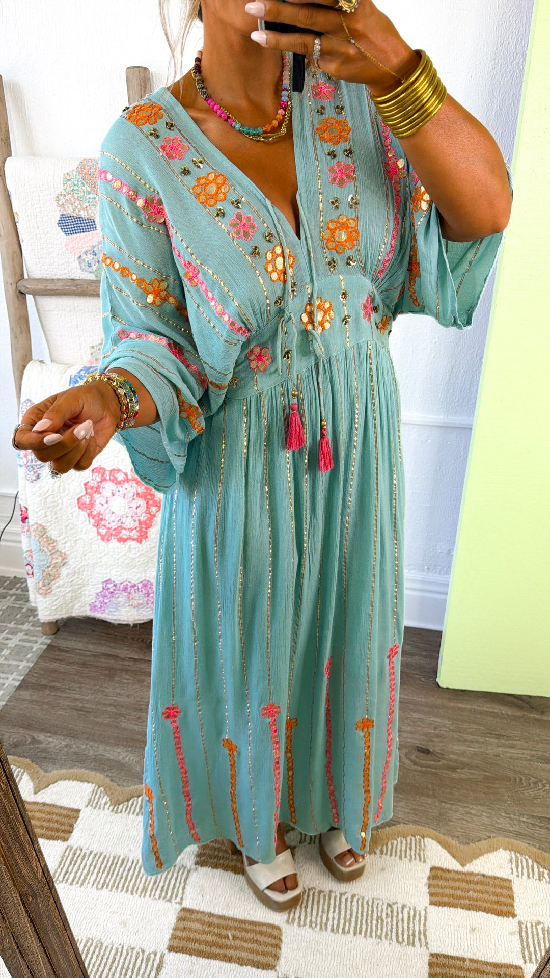 Oceana Detailed Maxi Dress, Lt. Seafoam