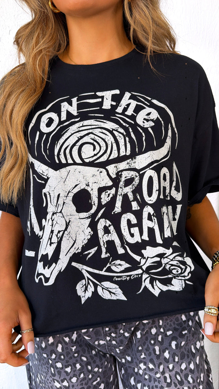 On The Road Again Oversized Crop, Black