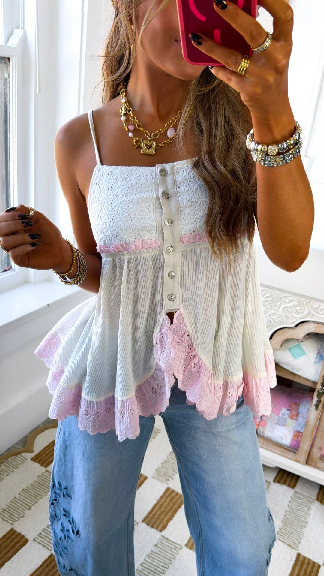 Cielo Babydoll Tank, Cream