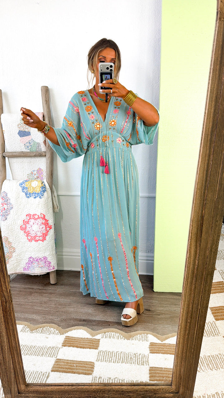 Oceana Detailed Maxi Dress, Lt. Seafoam