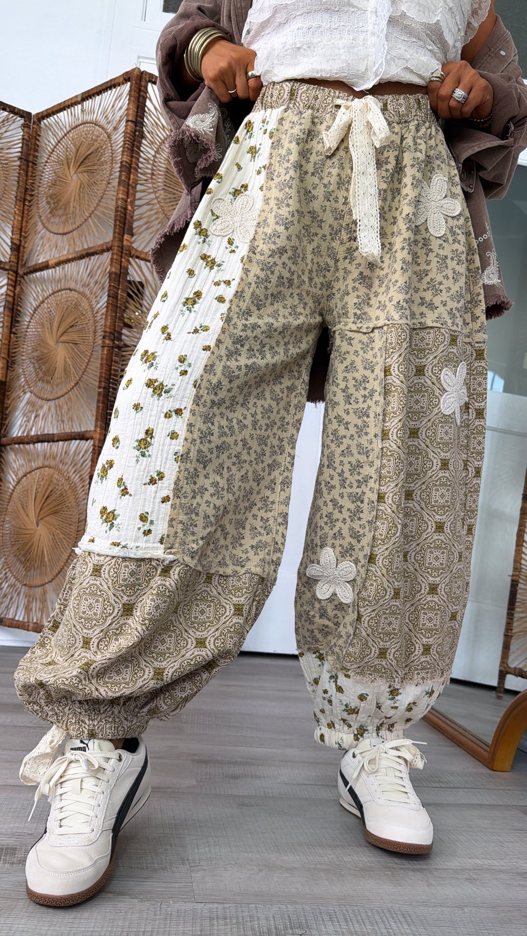 Petal Drape Jogger Pant, Sand Multi