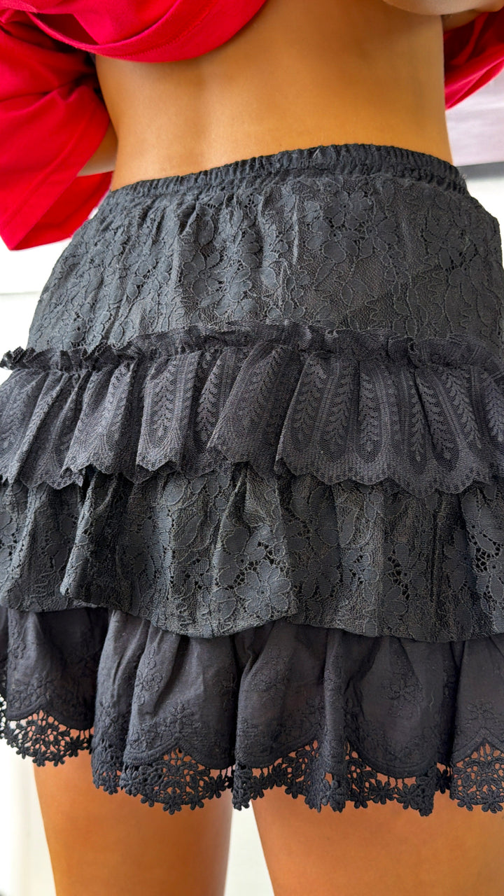 Poppy Lace Tiered Skort, Black