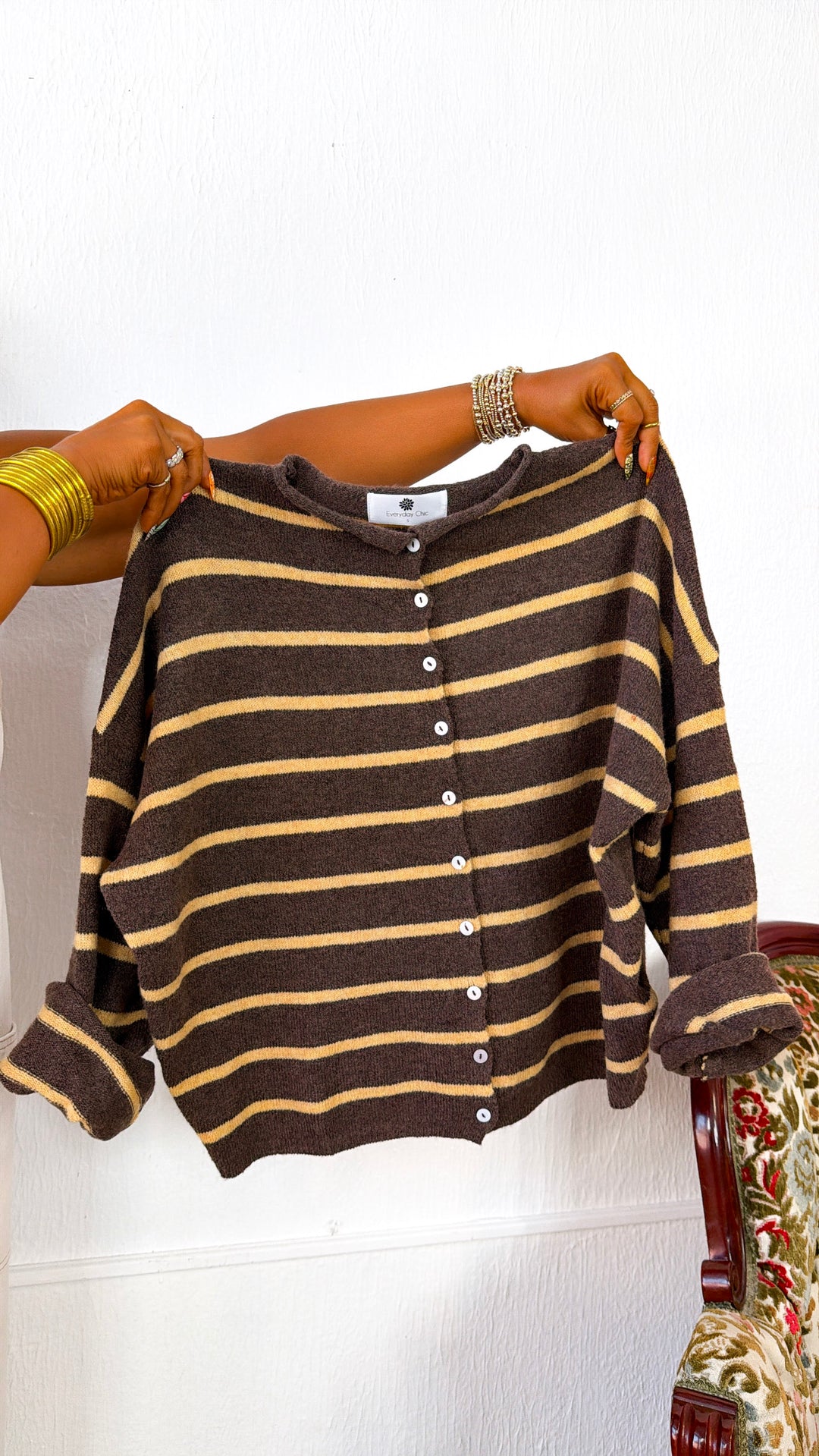 Piper Striped Cardigan, Brown/Yellow