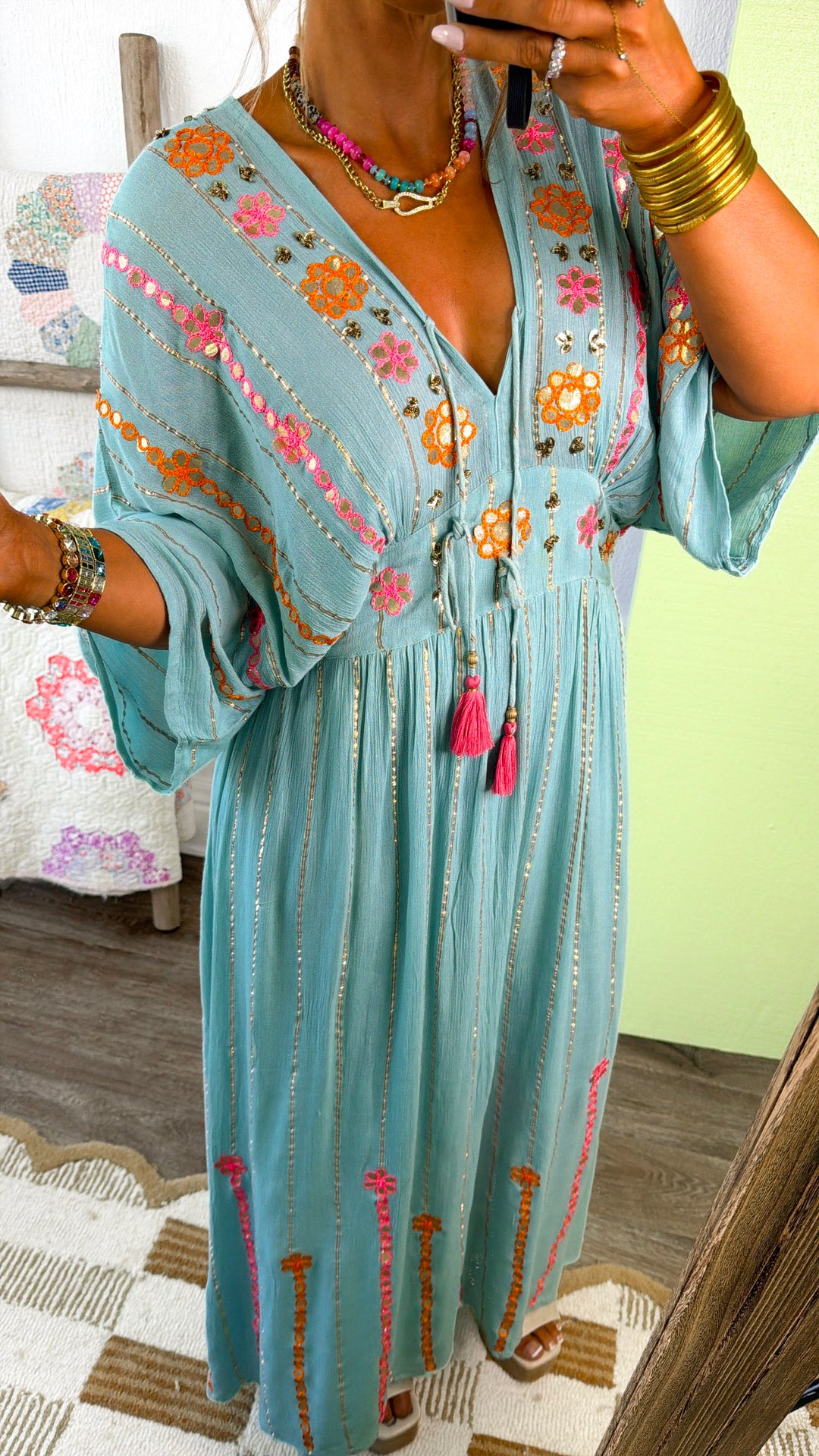 Oceana Detailed Maxi Dress, Lt. Seafoam