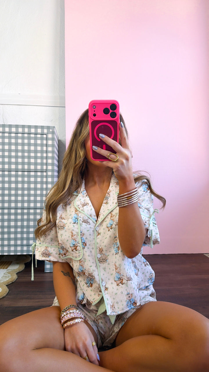 Peter Cotton Tail Pajama Set, Blush/ Sage