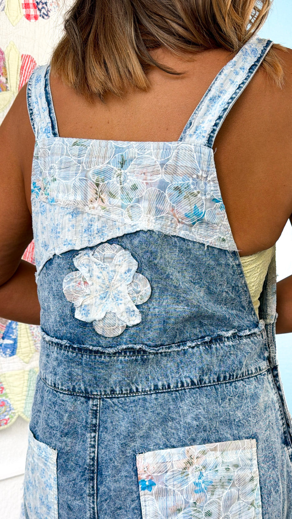 Sun Fade Floral Overalls, Denim