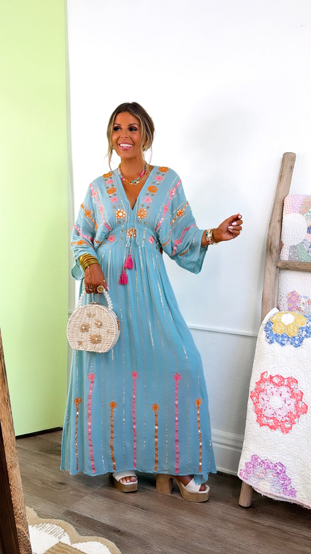 Oceana Detailed Maxi Dress, Lt. Seafoam