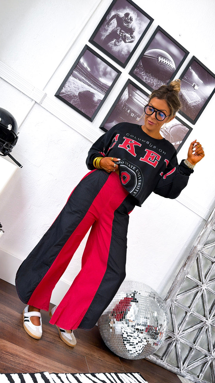 Washed Relaxed Fit Pant, Red/Black