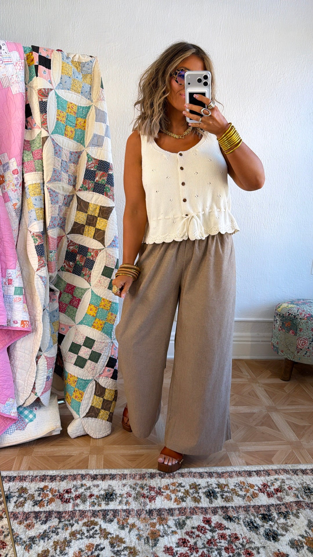 Sun Spotted Pinstriped Pant, Camel