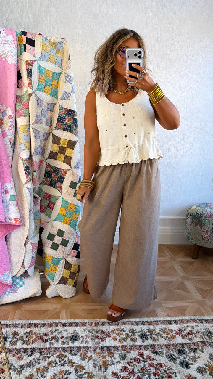 Sun Spotted Pinstriped Pant, Camel