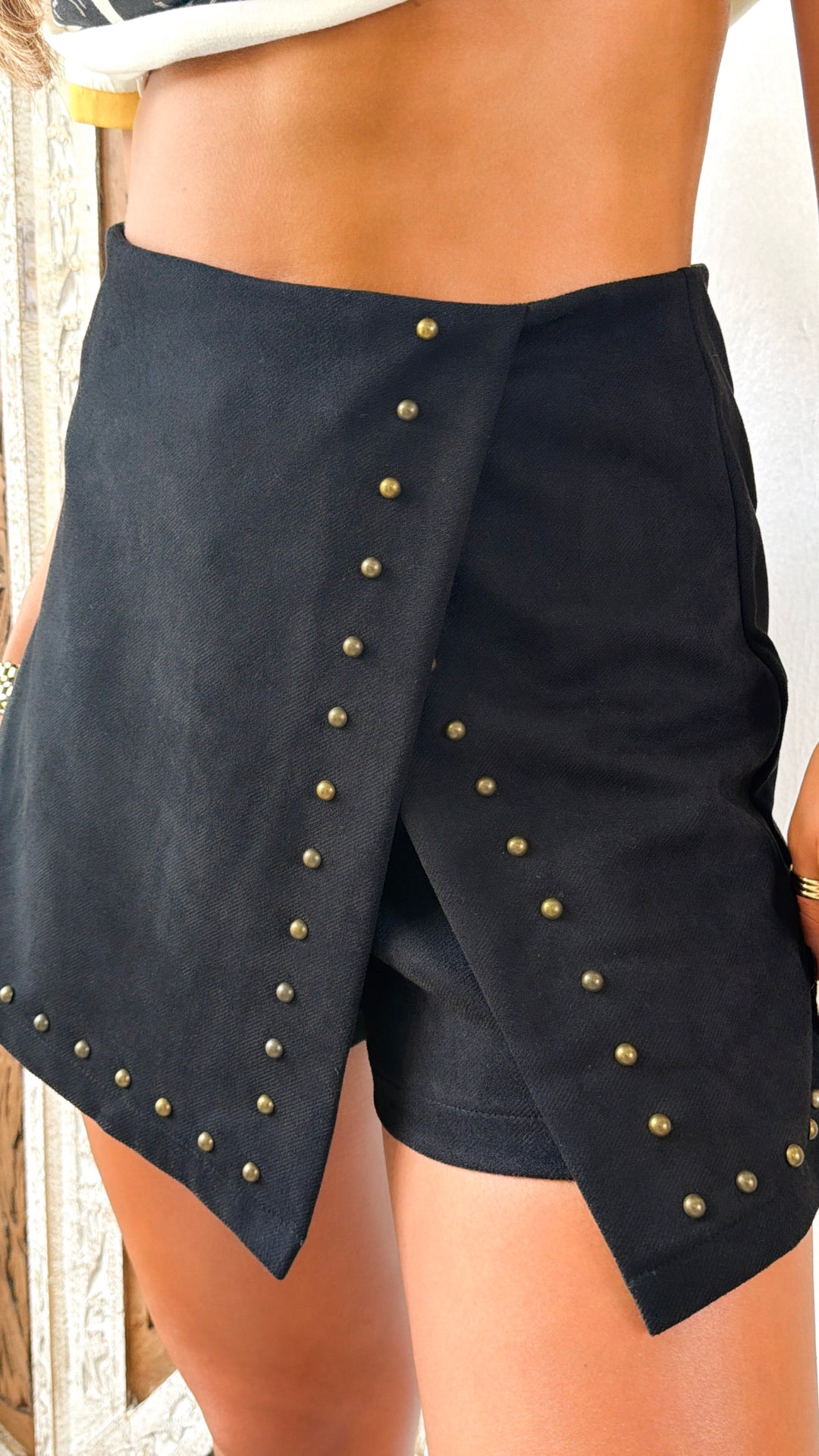 Studded Mini Skort, Black