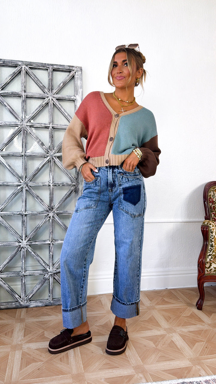 Soft Frame Knit Cardigan, Blue Multi