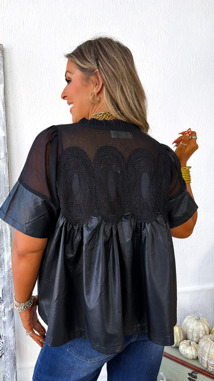 Simply Chic Leather Blouse, Black