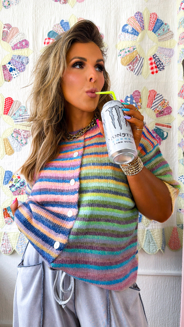 Rainbow Knit Button Up, Rainbow