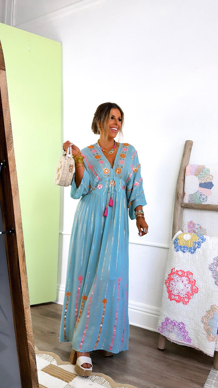 Oceana Detailed Maxi Dress, Lt. Seafoam